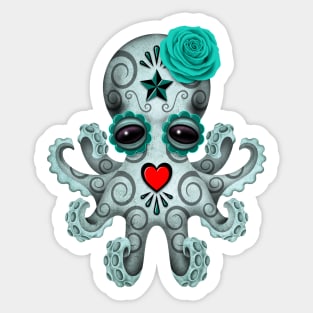 Blue Day of the Dead Sugar Skull Baby Octopus Sticker